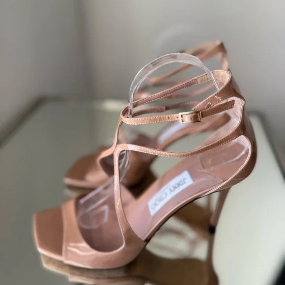 JIMMY CHOO Azia 95 Ballet Pink Patent Leather Sandals $895 40.5 - Picture 13 of 16